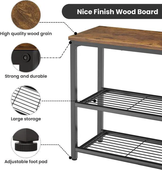 Alt view image 3 of 6 - 32 Inch Narrow Industrial Console Table, Rustic Wood Top Sofa Table with Double Mesh Storage Shelves, Sturdy Metal Frame Multifunctional Accent Table for Entryway Hallway Foyer Living Room Kitchen