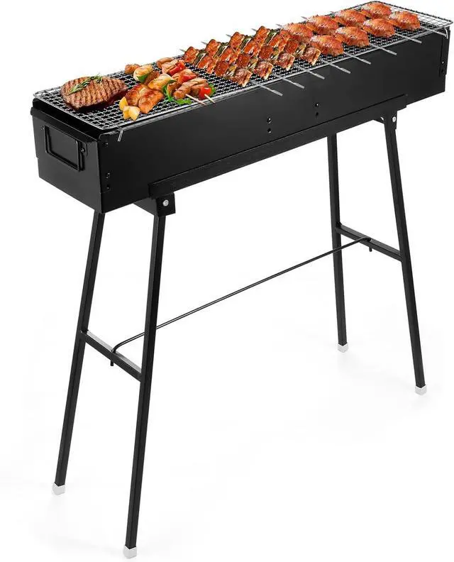 Main image of 32 Inch Portable Folding Stainless Steel Charcoal Grill, Large Barbecue Grill for Lamb Skewers, Outdoor Cooking for Patio, Party, Camping, Home & Commercial Use, Black