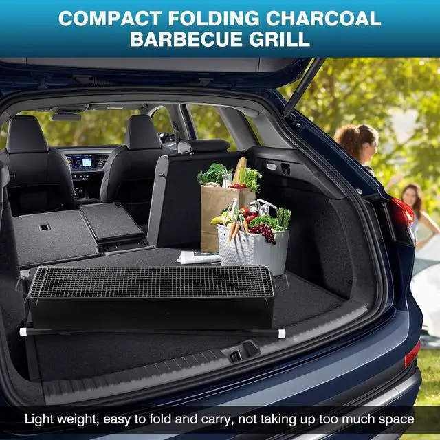 Alt view image 4 of 7 - 32 Inch Portable Folding Stainless Steel Charcoal Grill, Large Barbecue Grill for Lamb Skewers, Outdoor Cooking for Patio, Party, Camping, Home & Commercial Use, Black