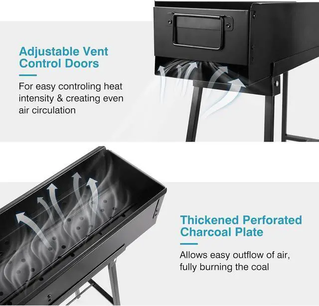 Alt view image 5 of 7 - 32 Inch Portable Folding Stainless Steel Charcoal Grill, Large Barbecue Grill for Lamb Skewers, Outdoor Cooking for Patio, Party, Camping, Home & Commercial Use, Black