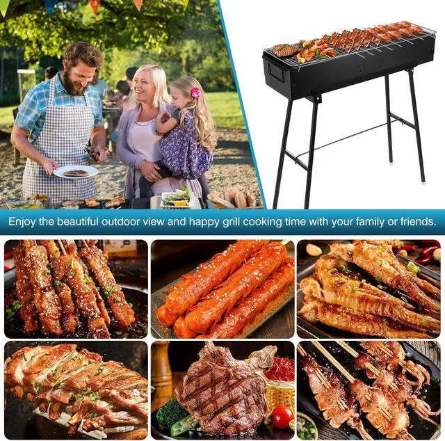 Alt view image 7 of 7 - 32 Inch Portable Folding Stainless Steel Charcoal Grill, Large Barbecue Grill for Lamb Skewers, Outdoor Cooking for Patio, Party, Camping, Home & Commercial Use, Black