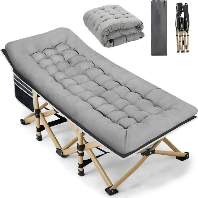 Main image of Extra Wide Folding Camping Cot for Adults, 600LBS Max Load, with Thick Removable Mattress, Portable for Outdoor Camping Office Home Nap, Grey