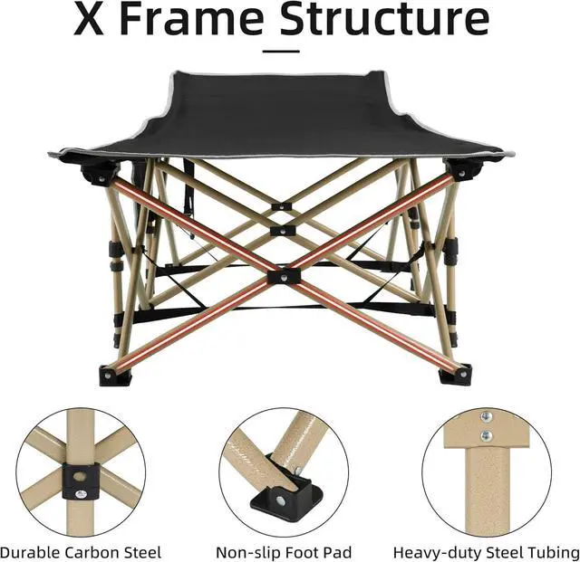 Alt view image 3 of 7 - Extra Wide Folding Camping Cot for Adults, 600LBS Max Load, with Thick Removable Mattress, Portable for Outdoor Camping Office Home Nap, Grey
