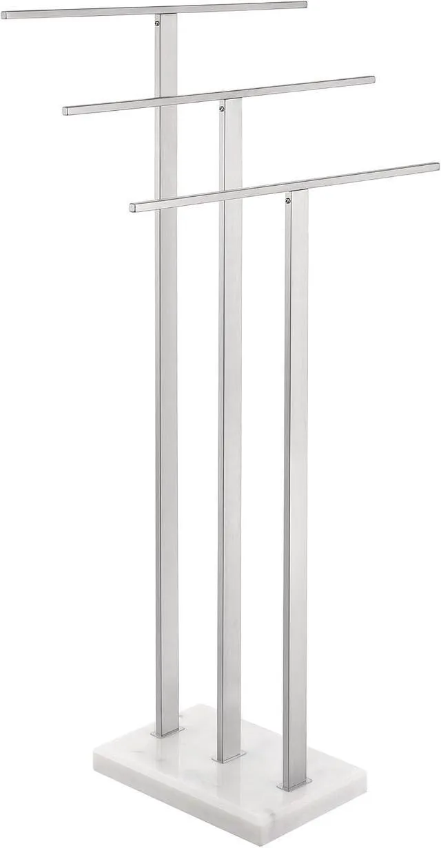 Alt view image 6 of 7 - 3-Tier Freestanding Floor Towel Rack Heavy Weighted Marble Base SUS304 Stainless Steel Brushed Finish Differentiated Height T Bars Towel Holder for Bathroom Balcony
