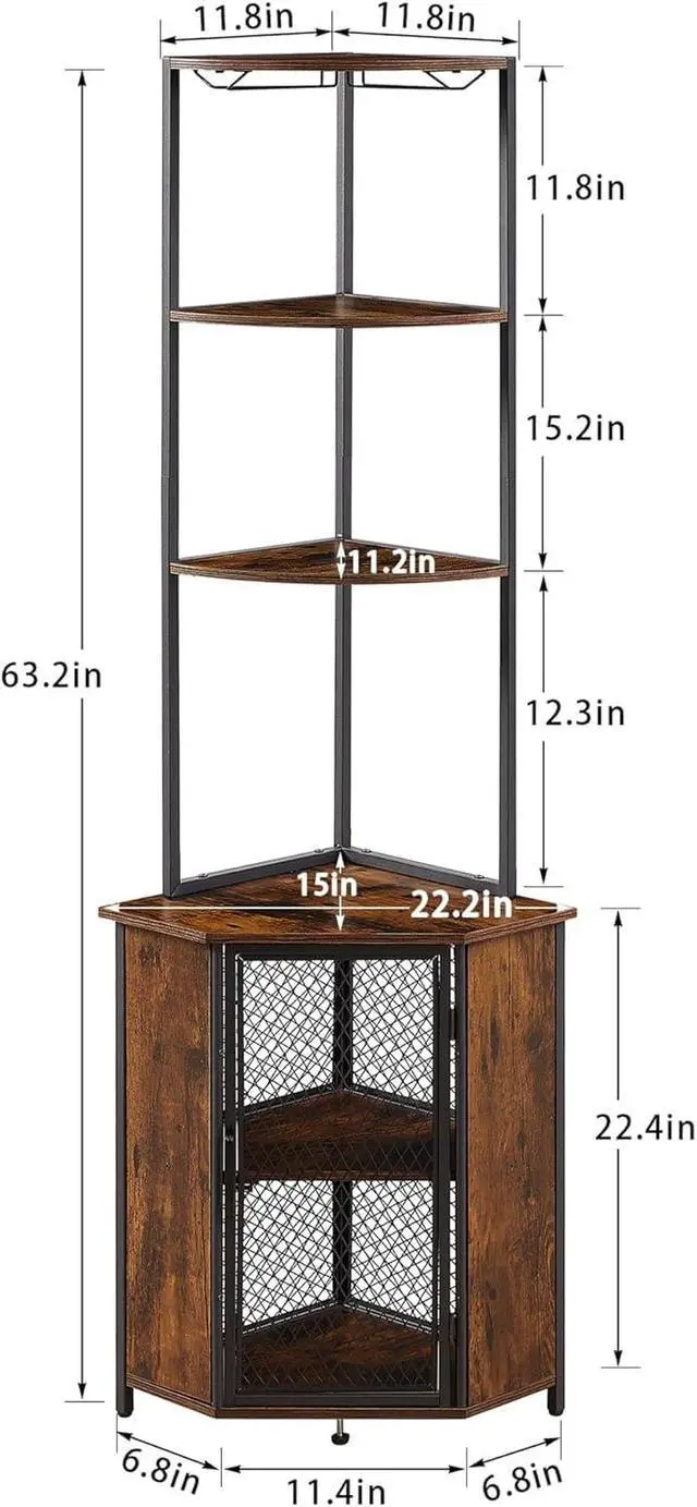 Alt view image 2 of 7 - Tall 6-Tier Corner Storage Shelf with Cabinet, Fan-Shaped Display Rack with Metal Frame for Living Room Kitchen Balcony Small Spaces