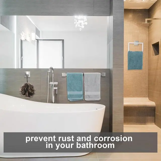 Alt view image 5 of 6 - 20 Pack Wall Mounted Bathroom Hardware Kit 23.6 Inch Towel Bar Towel Ring Robe Hooks Toilet Paper Holder SUS304 Stainless Steel Storage Accessory Set Silver Finish