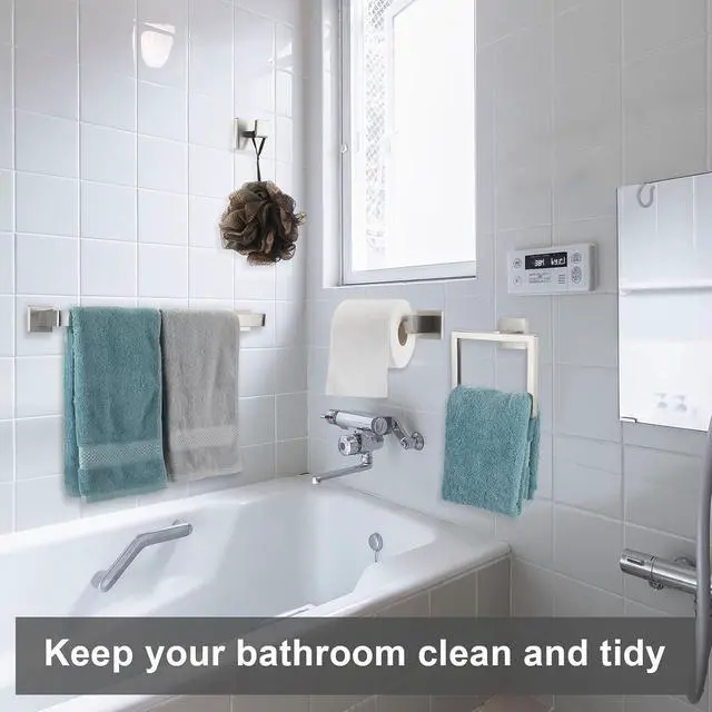 Alt view image 6 of 6 - 20 Pack Wall Mounted Bathroom Hardware Kit 23.6 Inch Towel Bar Towel Ring Robe Hooks Toilet Paper Holder SUS304 Stainless Steel Storage Accessory Set Silver Finish