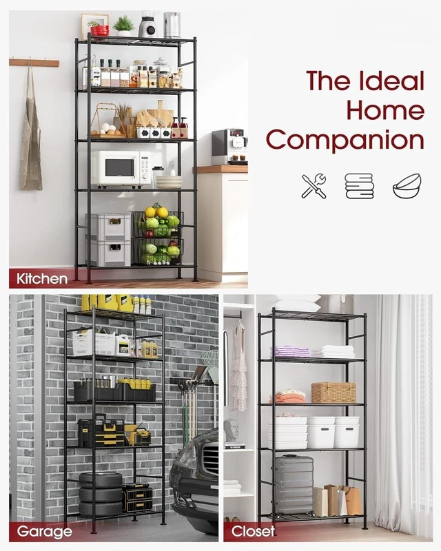 Alt view image 3 of 7 - 5 Tier Heavy Duty Metal Storage Shelving Unit with Leveling Feet, 33.0" W x 12.6" D x 72.0" H Organizer for Garage Pantry Kitchen Closet Use