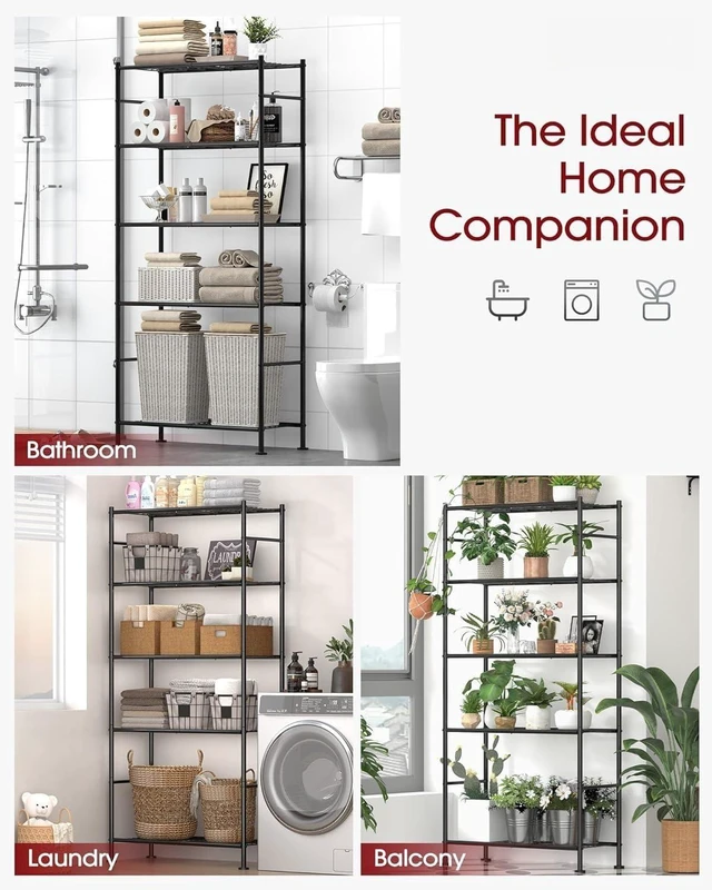 Alt view image 4 of 7 - 5 Tier Heavy Duty Metal Storage Shelving Unit with Leveling Feet, 33.0" W x 12.6" D x 72.0" H Organizer for Garage Pantry Kitchen Closet Use