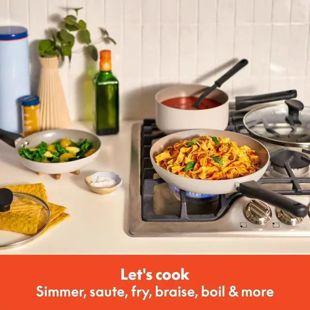 Alt view image 4 of 7 - 12 Piece Ceramic Nonstick Cookware Set with Tempered Glass Lids and Cool-Touch Handles, Oven Safe All Stovetops Compatible Kitchen Pots and Pans