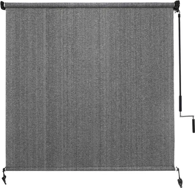 Main image of 8' W x 8' H Cordless Outdoor Roller Shade, Roll Up Exterior Patio Blinds with 90% UV Protection, Two-Section Pole One-Piece Fabric Design in Grey