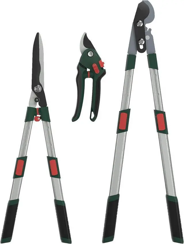Main image of 3-Piece Garden Pruning Tool Set with Telescopic Aluminum Handles, Bypass Lopper Hedge Shears Pruning Shears, Heavy Duty Branch Cutters for Shrubs Hedges Branches