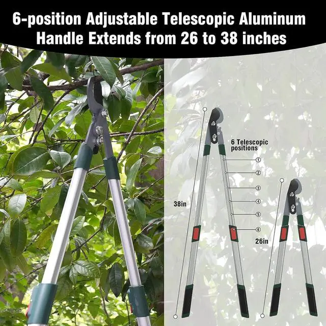 Alt view image 3 of 6 - 3-Piece Garden Pruning Tool Set with Telescopic Aluminum Handles, Bypass Lopper Hedge Shears Pruning Shears, Heavy Duty Branch Cutters for Shrubs Hedges Branches