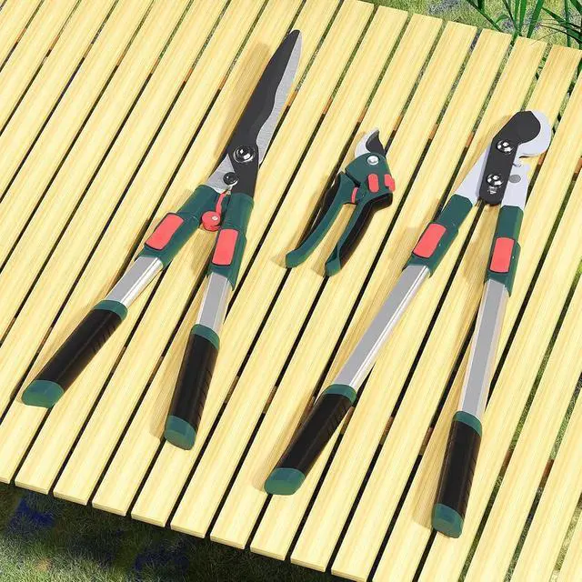 Alt view image 6 of 6 - 3-Piece Garden Pruning Tool Set with Telescopic Aluminum Handles, Bypass Lopper Hedge Shears Pruning Shears, Heavy Duty Branch Cutters for Shrubs Hedges Branches