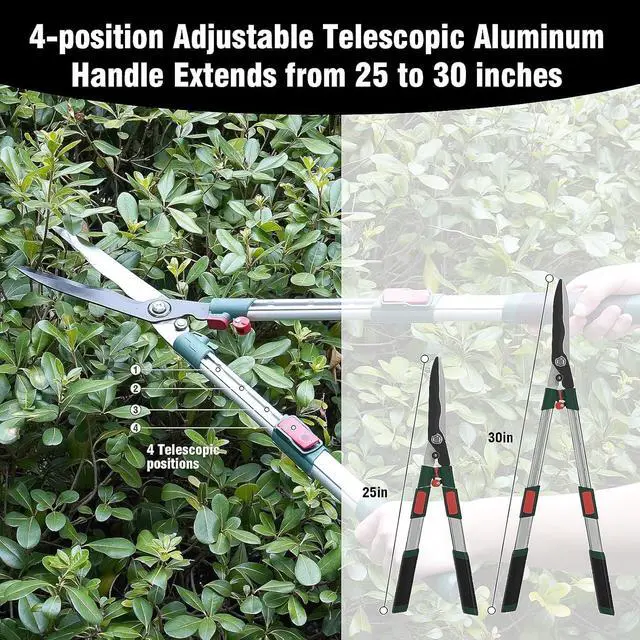 Alt view image 4 of 6 - 3-Piece Garden Pruning Tool Set with Telescopic Aluminum Handles, Bypass Lopper Hedge Shears Pruning Shears, Heavy Duty Branch Cutters for Shrubs Hedges Branches