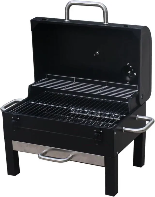 Alt view image 2 of 7 - 18-Inch Portable Tabletop Charcoal BBQ Grill, 2-Tiered with Side Handles & Lid, Compact Grill & Smoker for Picnic, Tailgate & Outdoor Cooking