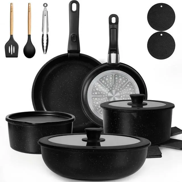 Main image of 20 Piece Non Stick Cookware Set with Detachable Handles, PFOA PFAS PTFE Free Induction Kitchen Pots and Pans Set, Oven & Dishwasher Safe Compact Cooking Set for RV Small Kitchen