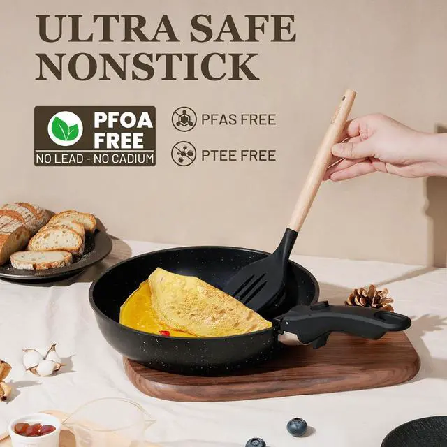Alt view image 3 of 7 - 20 Piece Non Stick Cookware Set with Detachable Handles, PFOA PFAS PTFE Free Induction Kitchen Pots and Pans Set, Oven & Dishwasher Safe Compact Cooking Set for RV Small Kitchen