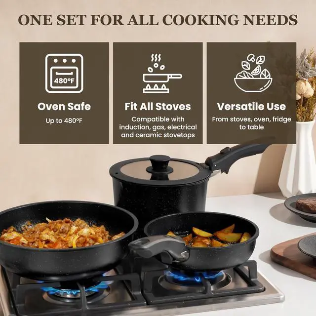 Alt view image 4 of 7 - 20 Piece Non Stick Cookware Set with Detachable Handles, PFOA PFAS PTFE Free Induction Kitchen Pots and Pans Set, Oven & Dishwasher Safe Compact Cooking Set for RV Small Kitchen