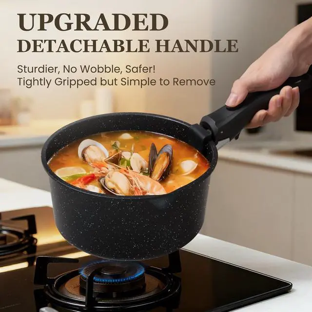 Alt view image 6 of 7 - 20 Piece Non Stick Cookware Set with Detachable Handles, PFOA PFAS PTFE Free Induction Kitchen Pots and Pans Set, Oven & Dishwasher Safe Compact Cooking Set for RV Small Kitchen