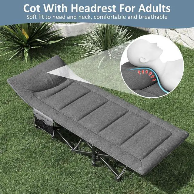 Alt view image 5 of 6 - Portable Folding Camping Cot for Adults with Built-in Mattress and Pillow, 450 LBS Max Load, Compact with Carry Bag, Grey