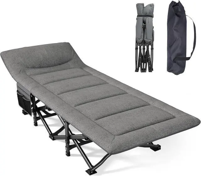 Main image of Portable Folding Camping Cot for Adults with Built-in Mattress and Pillow, 450 LBS Max Load, Compact with Carry Bag, Grey
