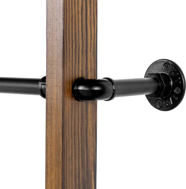 Alt view image 5 of 6 - Wall Mounted 4 Tier Towel Ladder Rack with Top Storage Shelf Burnt Solid Wood Industrial Black Metal Pipe Towel Bar Organizer for Bathroom