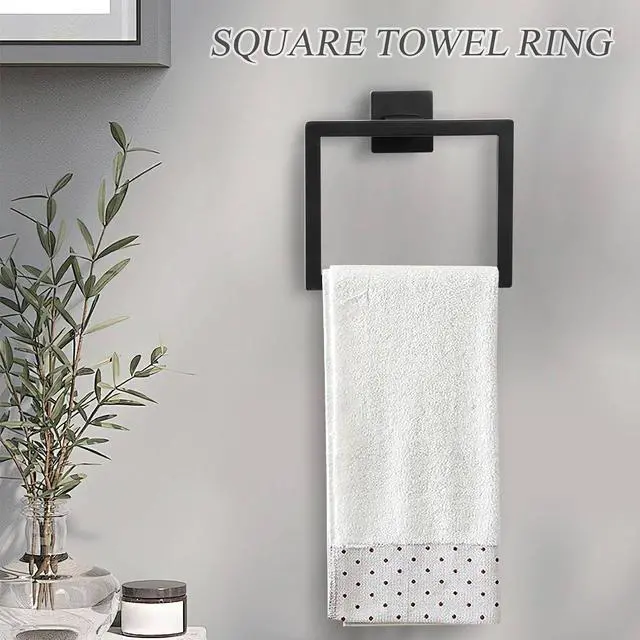 Alt view image 4 of 7 - 10 Pack Wall Mounted Stainless Steel Bathroom Hardware Set 23.6 Inch Towel Bar Towel Ring Robe Hooks Toilet Paper Holder with Shelf Modern Matte Black Storage Accessories