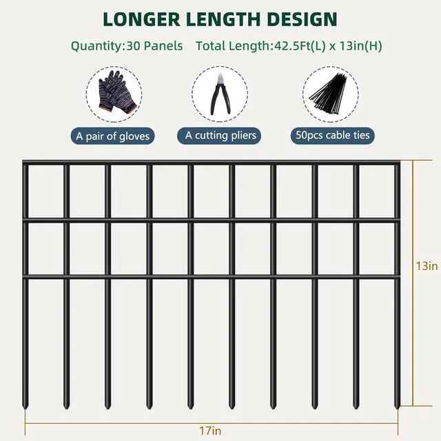 Alt view image 3 of 7 - 42.5FT Total Length 13in Height No Dig Animal Barrier Fence 30 Pack Rustproof Welded Metal Fence Anti Digging Garden Edging Border for Dog Rabbit Outdoor Yard Patio Flower Bed Protection
