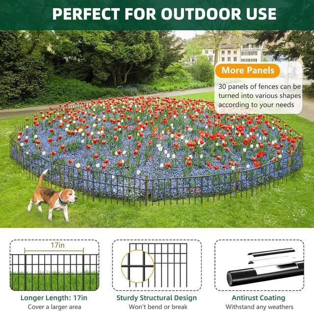 Alt view image 4 of 7 - 42.5FT Total Length 13in Height No Dig Animal Barrier Fence 30 Pack Rustproof Welded Metal Fence Anti Digging Garden Edging Border for Dog Rabbit Outdoor Yard Patio Flower Bed Protection