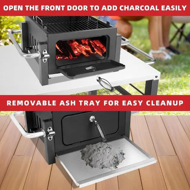 Alt view image 4 of 7 - Portable Tabletop Charcoal Grill with 314 Square Inch Cooking Area, Warming Rack and Removable Charcoal Tray for Outdoor Camping, Picnic