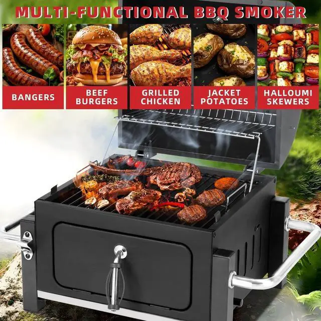 Alt view image 6 of 7 - Portable Tabletop Charcoal Grill with 314 Square Inch Cooking Area, Warming Rack and Removable Charcoal Tray for Outdoor Camping, Picnic