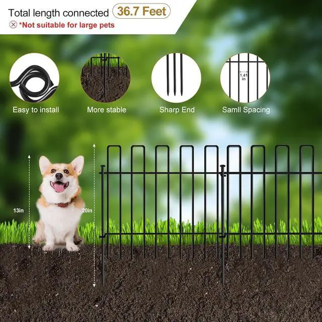 Alt view image 2 of 7 - 26 Panels No Dig Metal Garden Fence 13in Height 37FT Total Length Rustproof Animal Barrier Fence Anti Digging Defense Border with Ground Stakes for Outdoor Yard Patio Flower Bed Landscaping