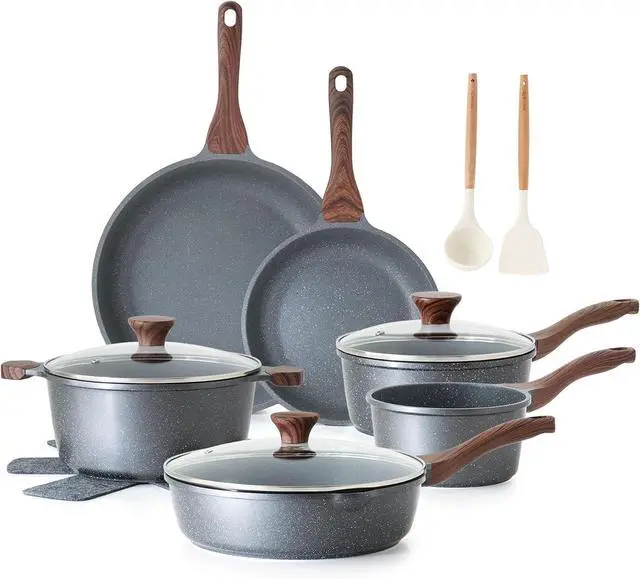 Main image of 16Pcs Non Stick Granite Cookware Set PFOA Free Induction Compatible Even Fast Heating Easy to Clean Durable Kitchen Cooking Set with Stay-Cool Handles