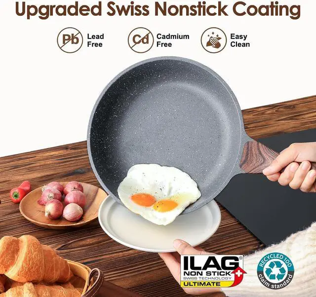 Alt view image 2 of 7 - 16Pcs Non Stick Granite Cookware Set PFOA Free Induction Compatible Even Fast Heating Easy to Clean Durable Kitchen Cooking Set with Stay-Cool Handles