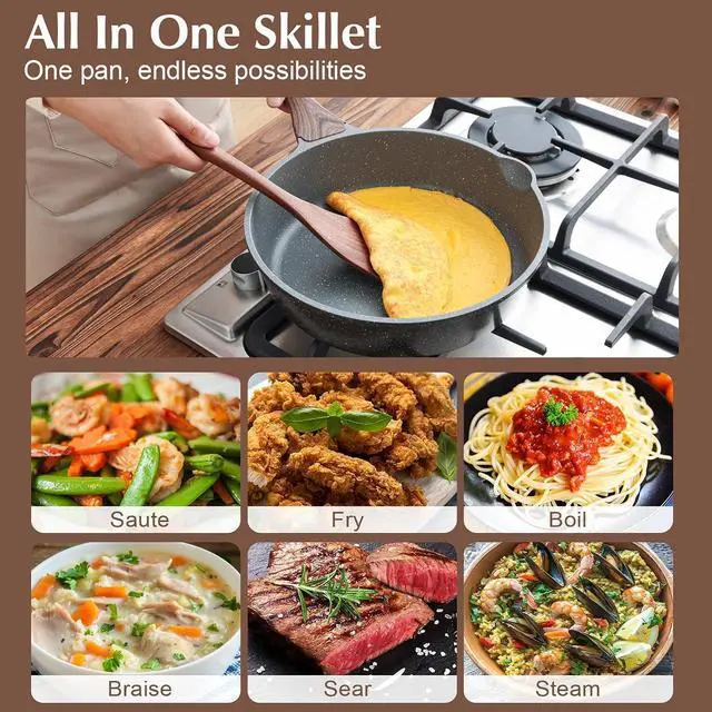 Alt view image 6 of 7 - 16Pcs Non Stick Granite Cookware Set PFOA Free Induction Compatible Even Fast Heating Easy to Clean Durable Kitchen Cooking Set with Stay-Cool Handles