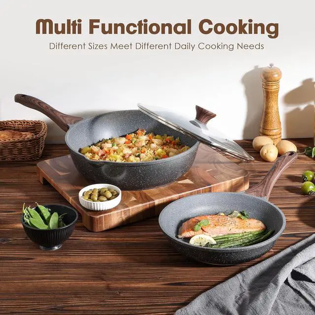 Alt view image 7 of 7 - 16Pcs Non Stick Granite Cookware Set PFOA Free Induction Compatible Even Fast Heating Easy to Clean Durable Kitchen Cooking Set with Stay-Cool Handles