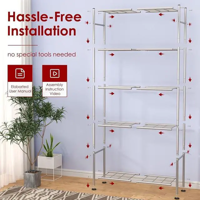 Alt view image 7 of 7 - 5 Tier Heavy Duty Metal Storage Shelves Organizer with Leveling Feet 33.0"W x12.6"D x72.0"H Silver for Garage Pantry Kitchen Closet