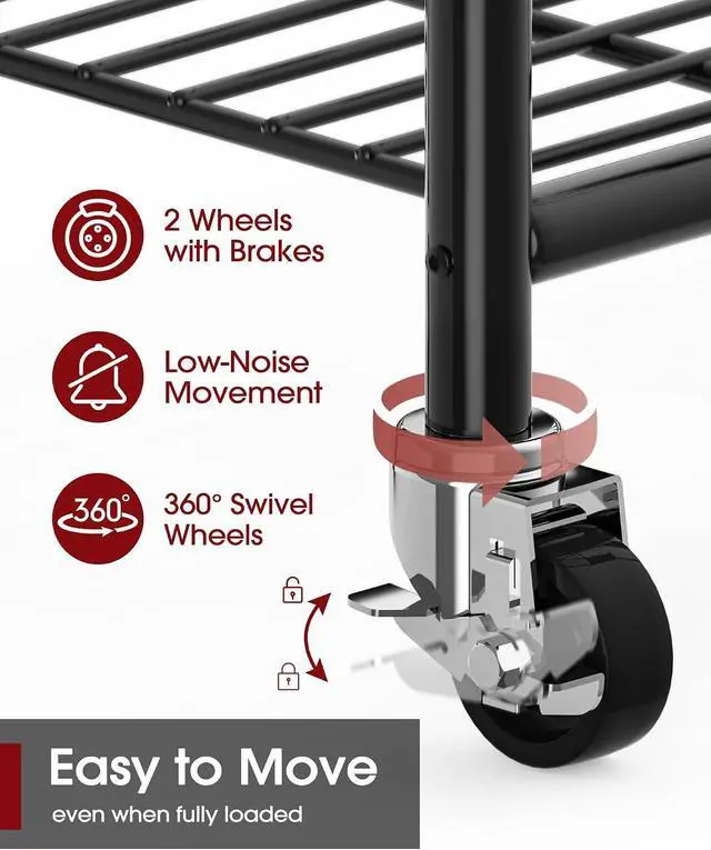 Alt view image 6 of 7 - Multi-Functional Metal Garment Rack with Shelves Wheels and Hooks 45.2" x 12.2" x 79.5" Wardrobe Closet for Bedroom Laundry Balcony Black