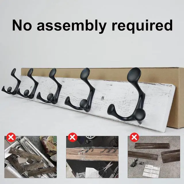 Alt view image 4 of 6 - 2 Pack 24 Inch Wall Mounted Wood Coat Rack with 5 Triple Hooks Distressed White Wash Entryway Hanging Hook Rack for Clothes Backpacks Towels Pet Supplies