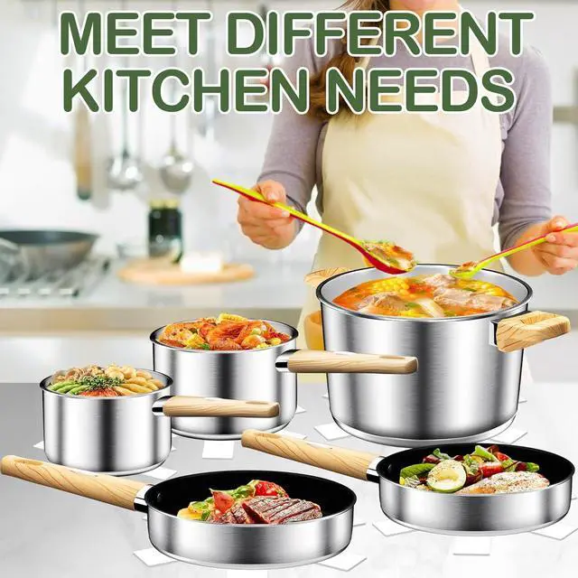 Alt view image 6 of 7 - 13 Piece Stainless Steel Pots and Pans Set, Tri-Ply Base Induction Cookware, Dishwasher Safe Kitchen Cooking Set