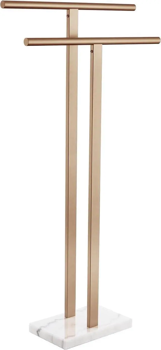 Main image of 2-Tier Freestanding Towel Rack with Heavy Thickened Marble Base Champagne Bronze SUS304 Stainless Steel Floor Towel Holder for Bathroom Small Spaces