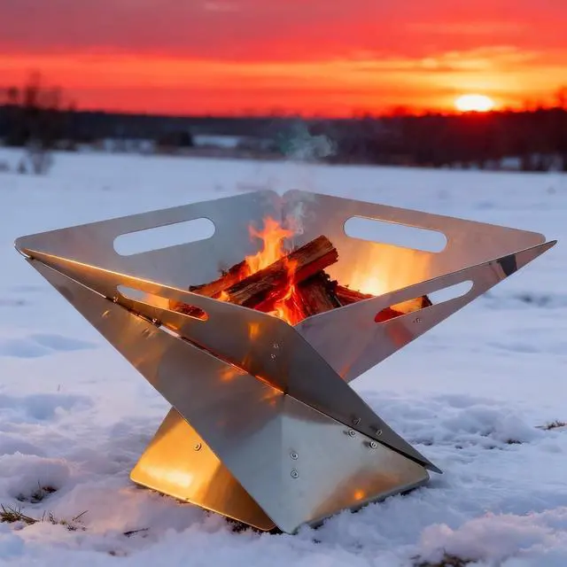 Alt view image 3 of 7 - 16.54 Inch Foldable Portable Fire Pit, 304 Stainless Steel Camping Fire Bowl with Grill Net & Heat-Resistant Gloves, Compact Bonfire Pit for Outdoor BBQ, Patio, Garden & Camping