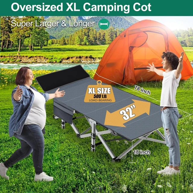 Alt view image 5 of 7 - Heavy Duty Folding Camping Cot with Padded Mattress for Adults, 10-Leg Stable Sleeping Cot Supports 500 Lbs for Camping Travel Tent Indoor Guest Use