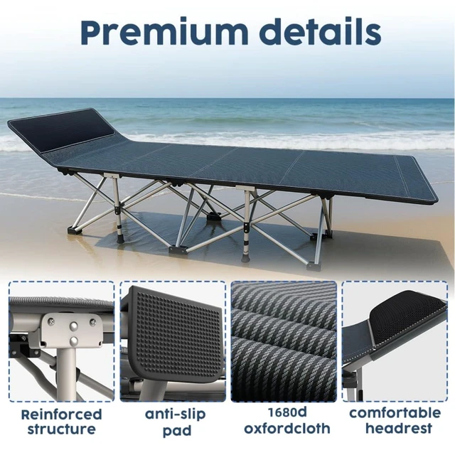 Alt view image 7 of 7 - Heavy Duty Folding Camping Cot with Padded Mattress for Adults, 10-Leg Stable Sleeping Cot Supports 500 Lbs for Camping Travel Tent Indoor Guest Use