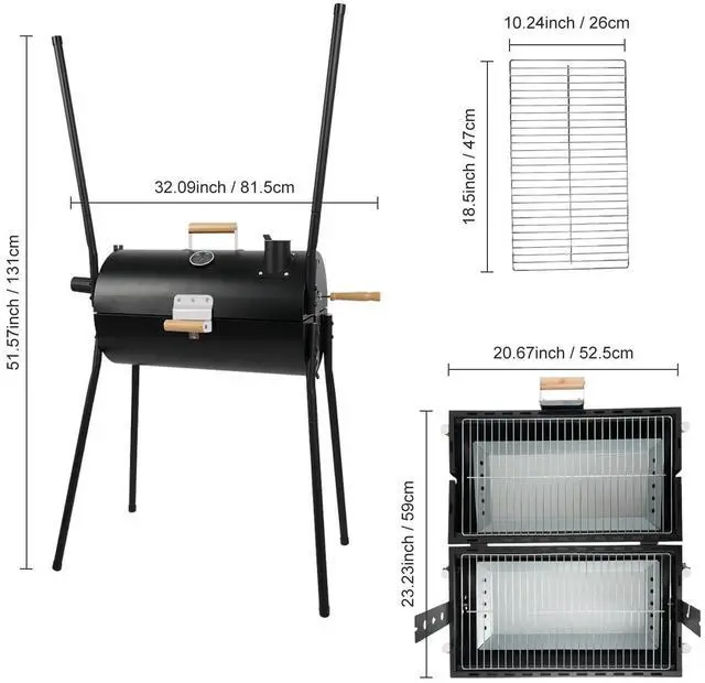 Alt view image 2 of 7 - Portable Charcoal Double-Sided Smoker Grill with Thermometer for Outdoor Patio Backyard Camping Picnics and Parties