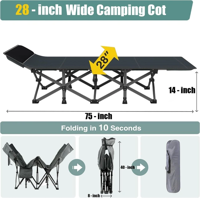 Alt view image 3 of 7 - Heavy Duty Folding Camping Cot with Padded Mattress for Adults, 10-Leg Stable Sleeping Cot Supports 500 Lbs for Camping Travel Tent Indoor Guest Use