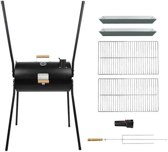 Alt view image 5 of 7 - Portable Charcoal Double-Sided Smoker Grill with Thermometer for Outdoor Patio Backyard Camping Picnics and Parties