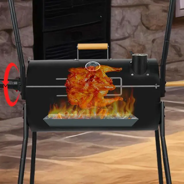 Alt view image 6 of 7 - Portable Charcoal Double-Sided Smoker Grill with Thermometer for Outdoor Patio Backyard Camping Picnics and Parties