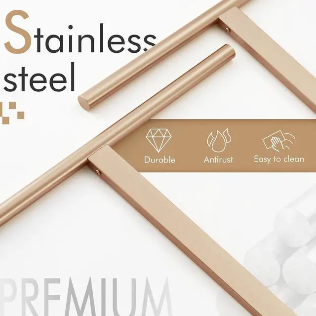 Alt view image 3 of 7 - 2-Tier Freestanding Towel Rack with Heavy Thickened Marble Base Champagne Bronze SUS304 Stainless Steel Floor Towel Holder for Bathroom Small Spaces